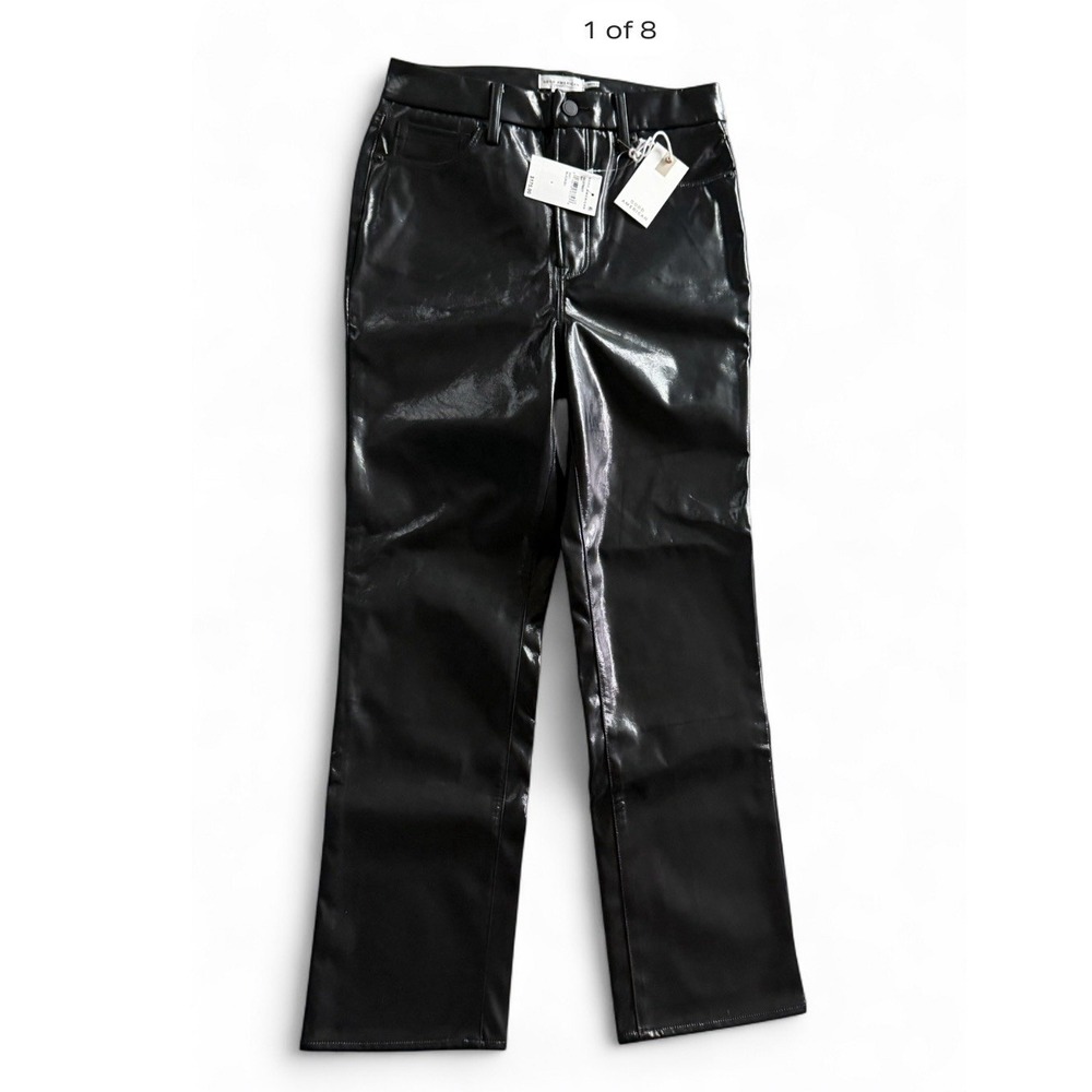 NWT Good American Black Pants GCST883T Women Sz 4 Faux Leather
